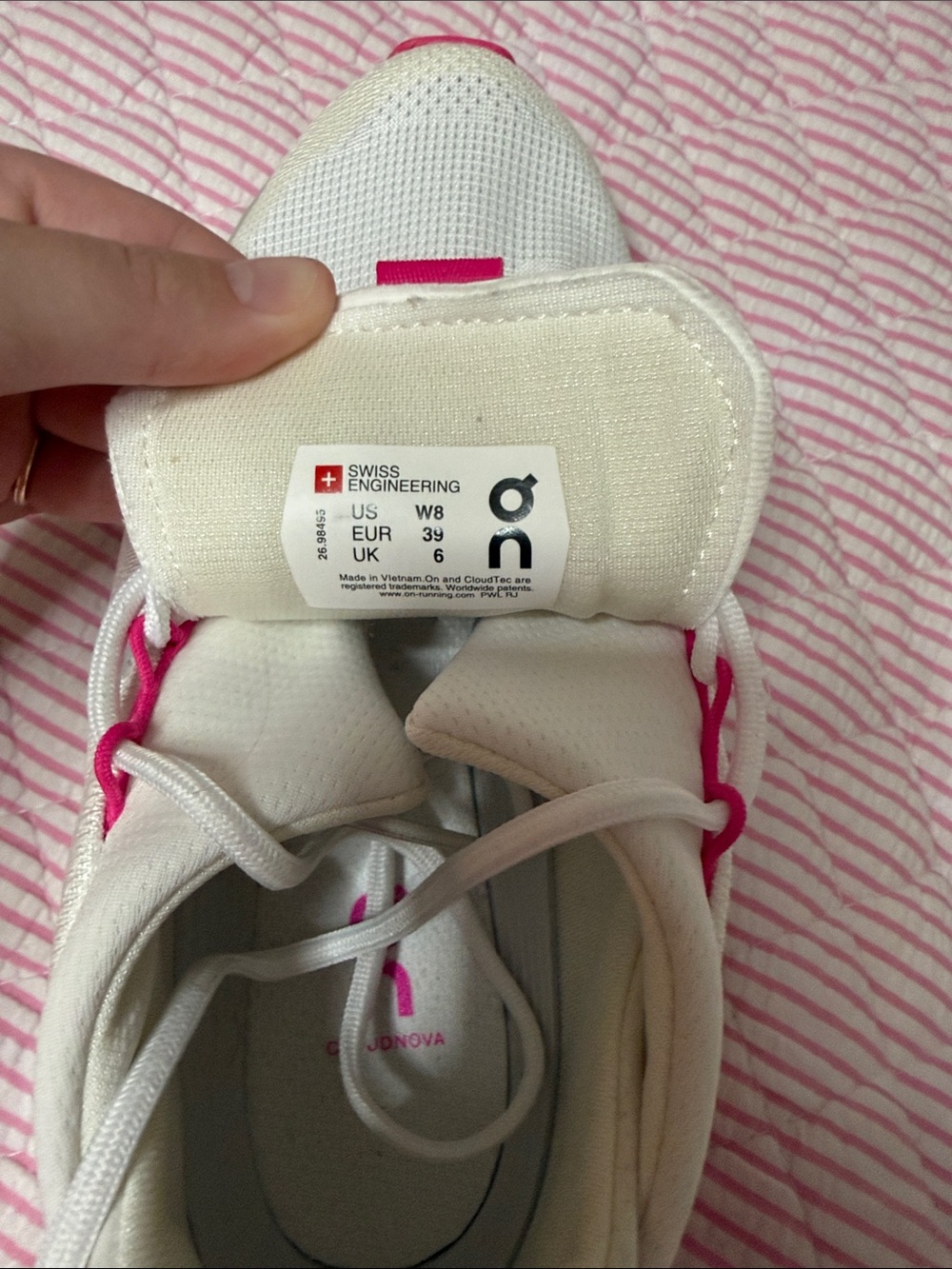 On Running Women's White and Pink Athletic Sneakers - Picture 2 of 4